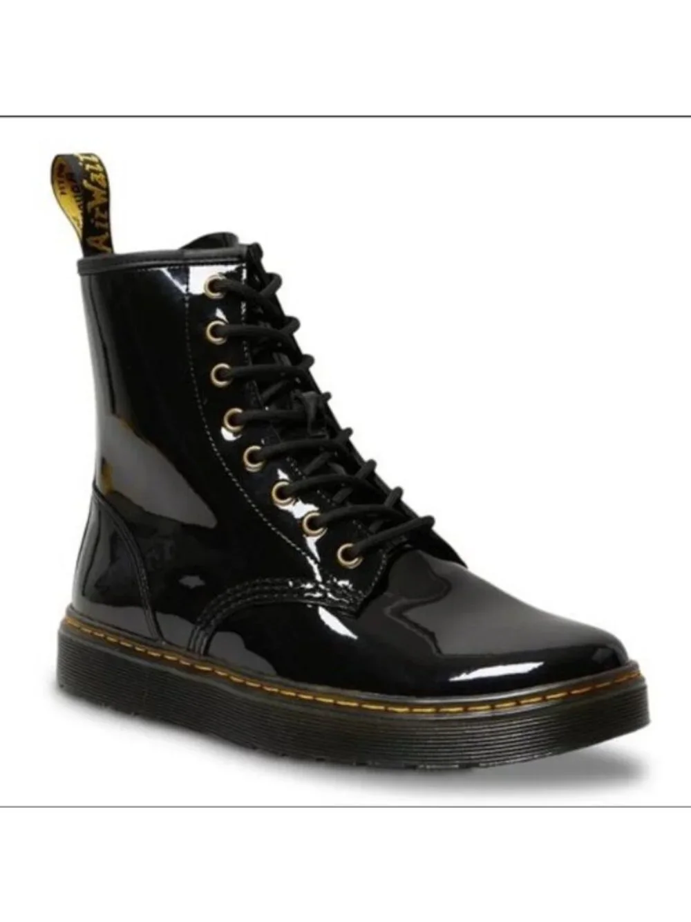 Dr. Martens Black Patent Zavala Combat Boots, Men's Size 7